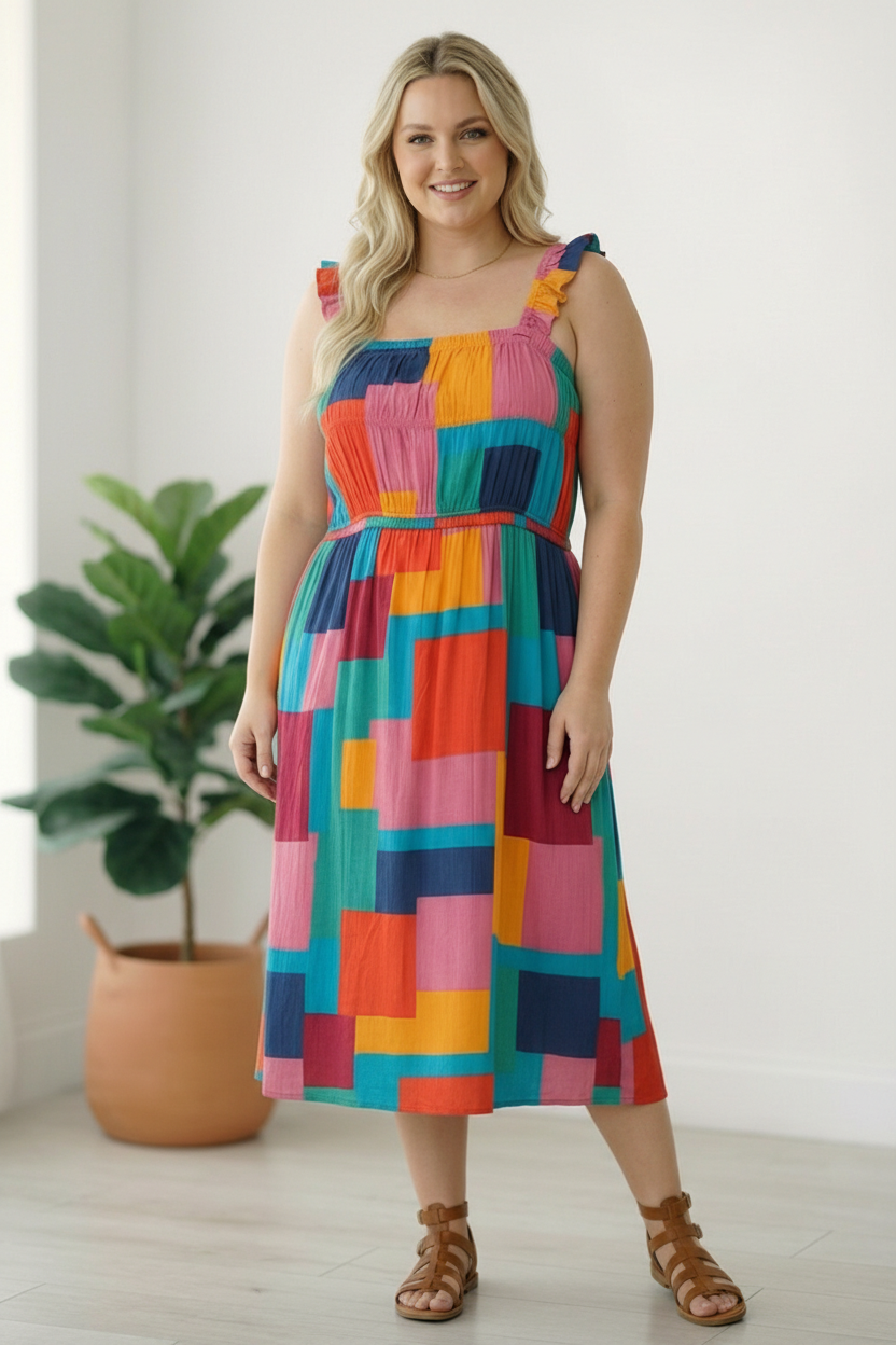 Pop Art Patchwork Midi Dress - Charming Charlie