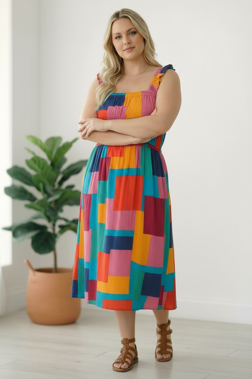 Pop Art Patchwork Midi Dress - Charming Charlie