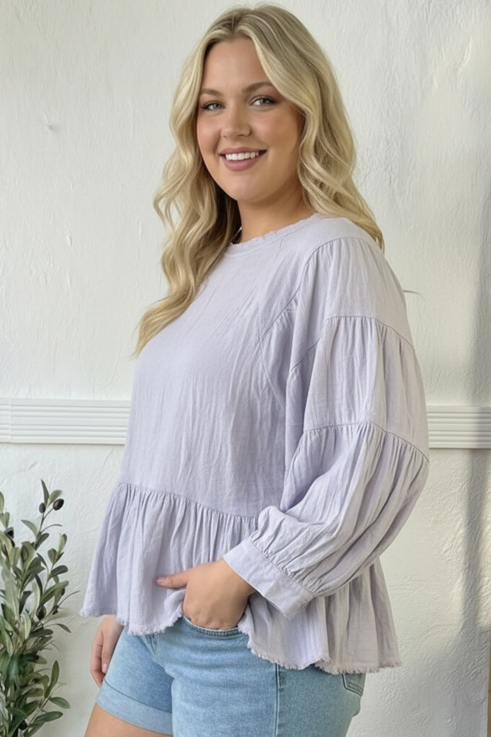 With Gentle Grace Lavender Cotton Blouse - Charming Charlie