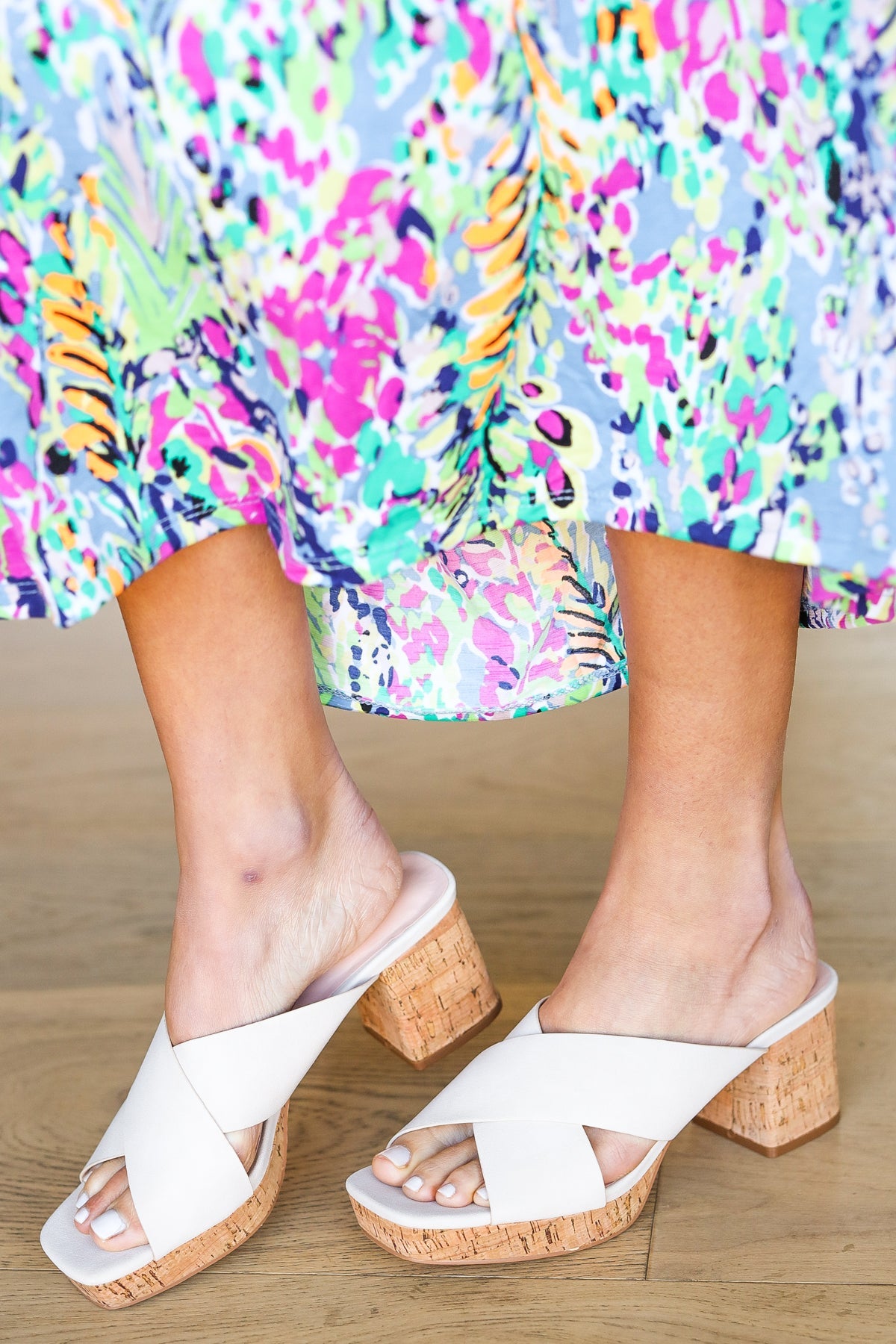Bone Chandra Faux Leather Cork Platform Sandals - Charming Charlie