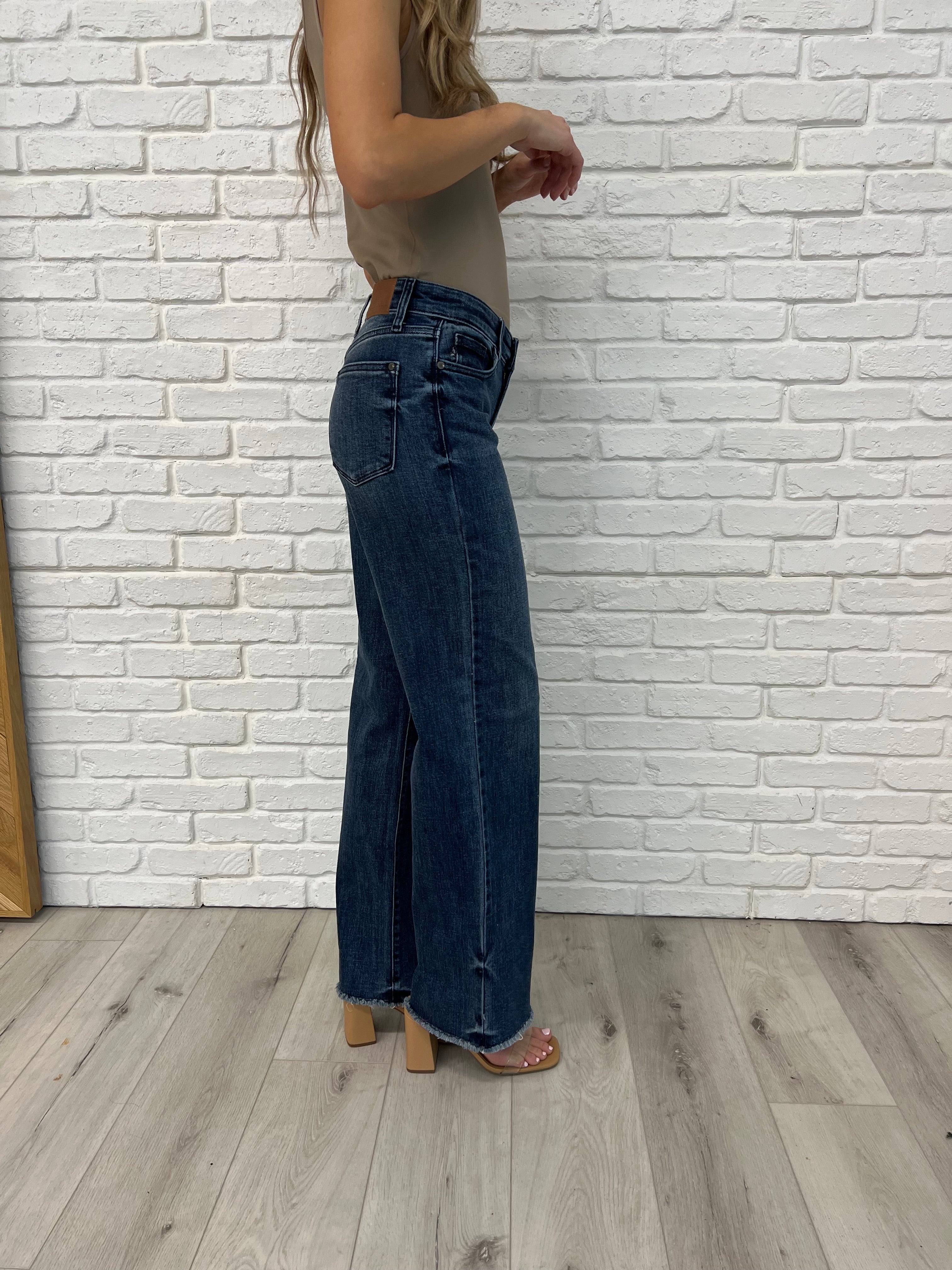 Addie Mid Rise Vintage Wash Wide Leg Jeans - Charming Charlie