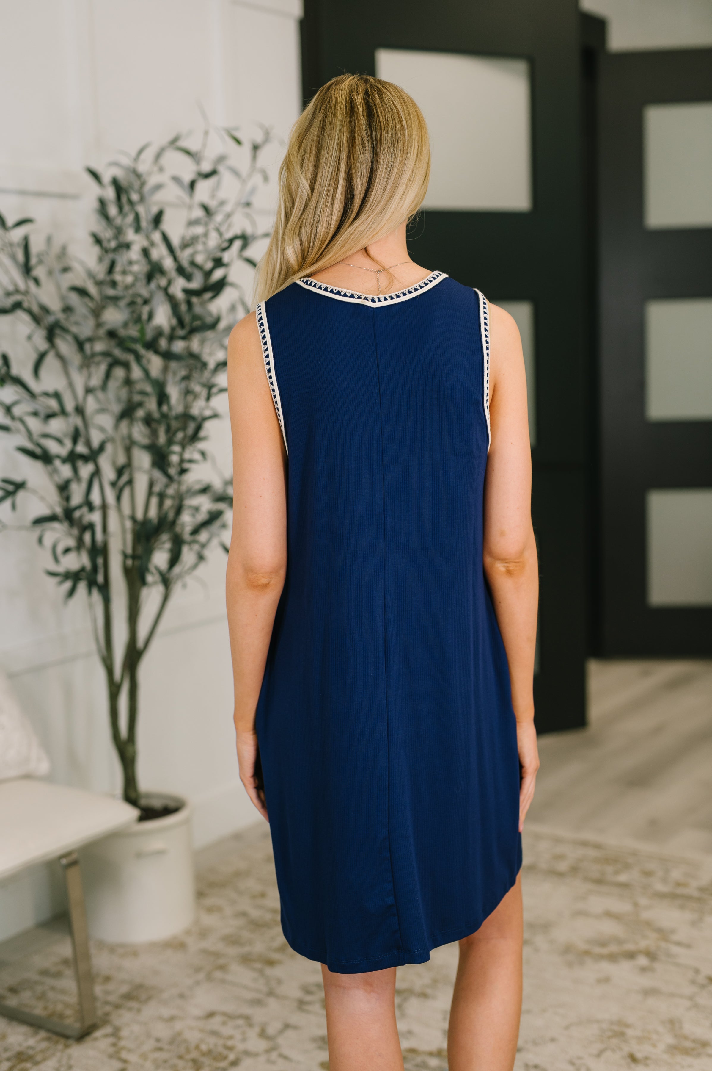 Airloom Trim Detail Mini Tank Dress in Navy - Charming Charlie