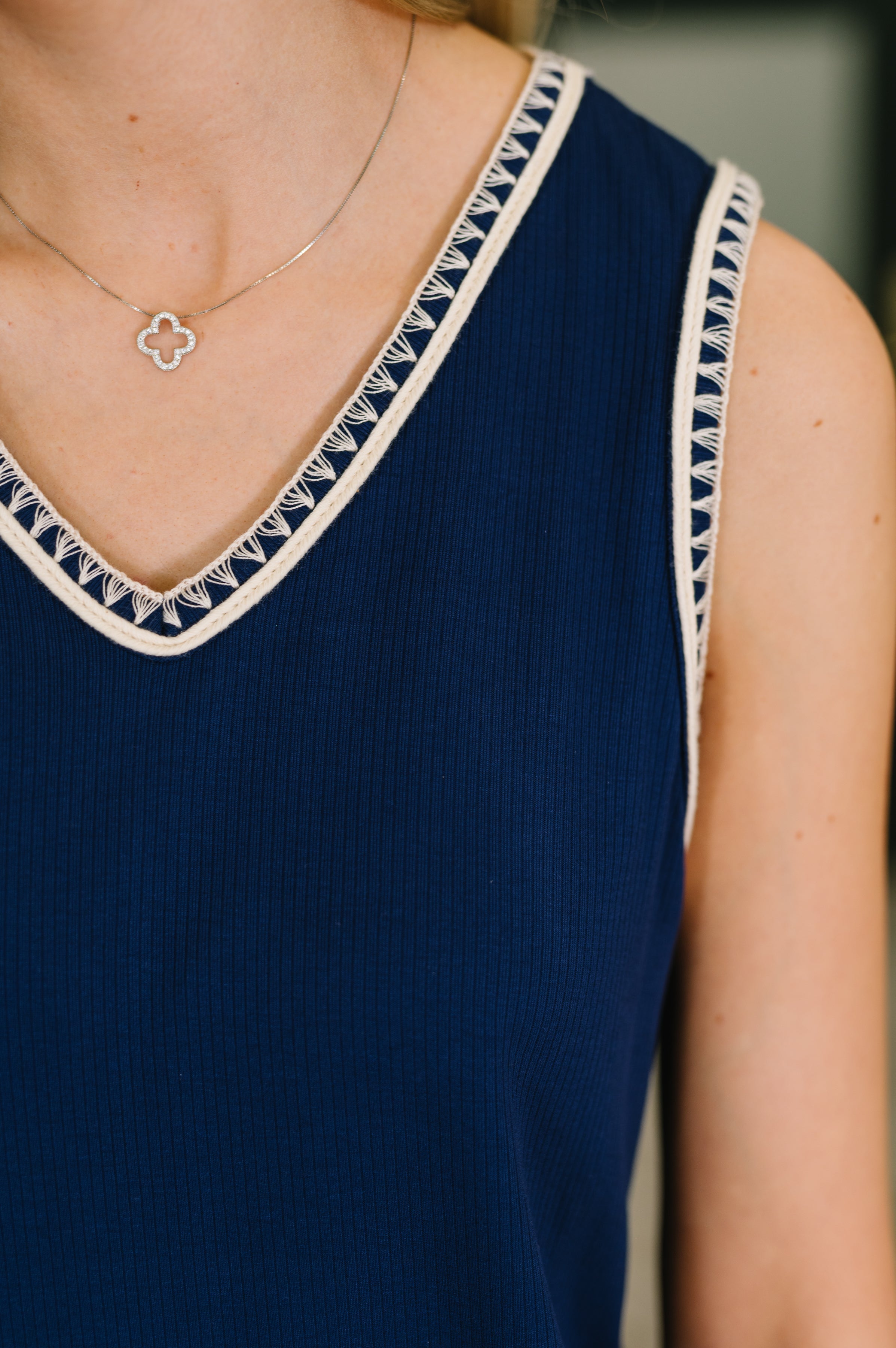Airloom Trim Detail Mini Tank Dress in Navy - Charming Charlie