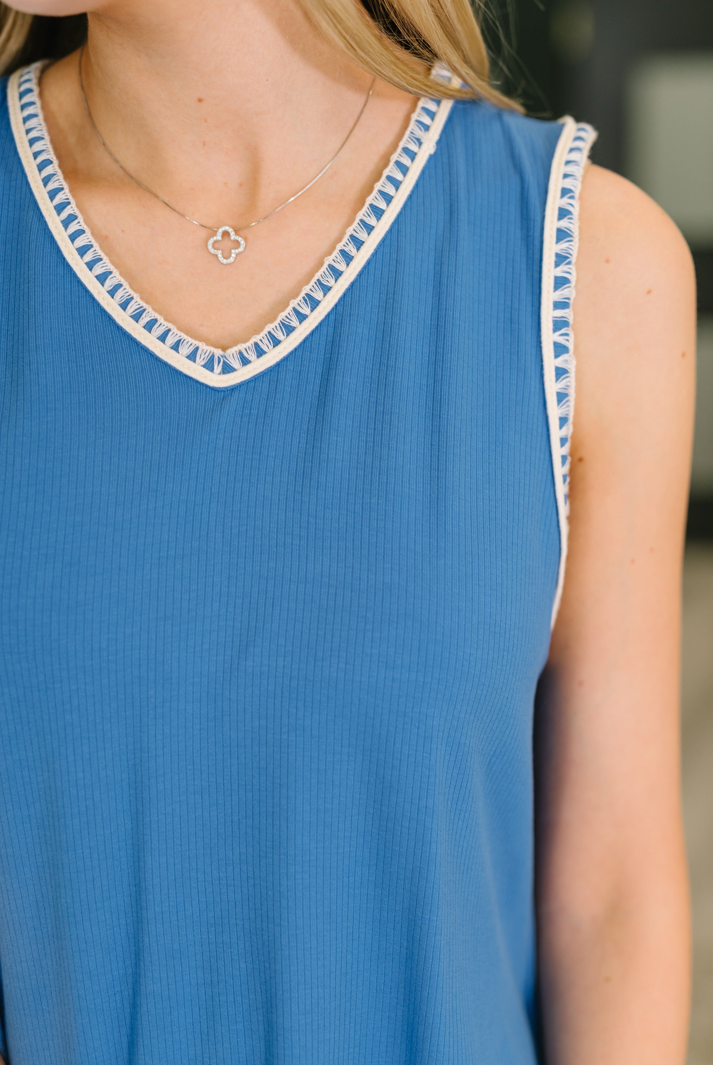 Airloom Trim Detail Mini Tank Dress in Ocean Blue - Charming Charlie