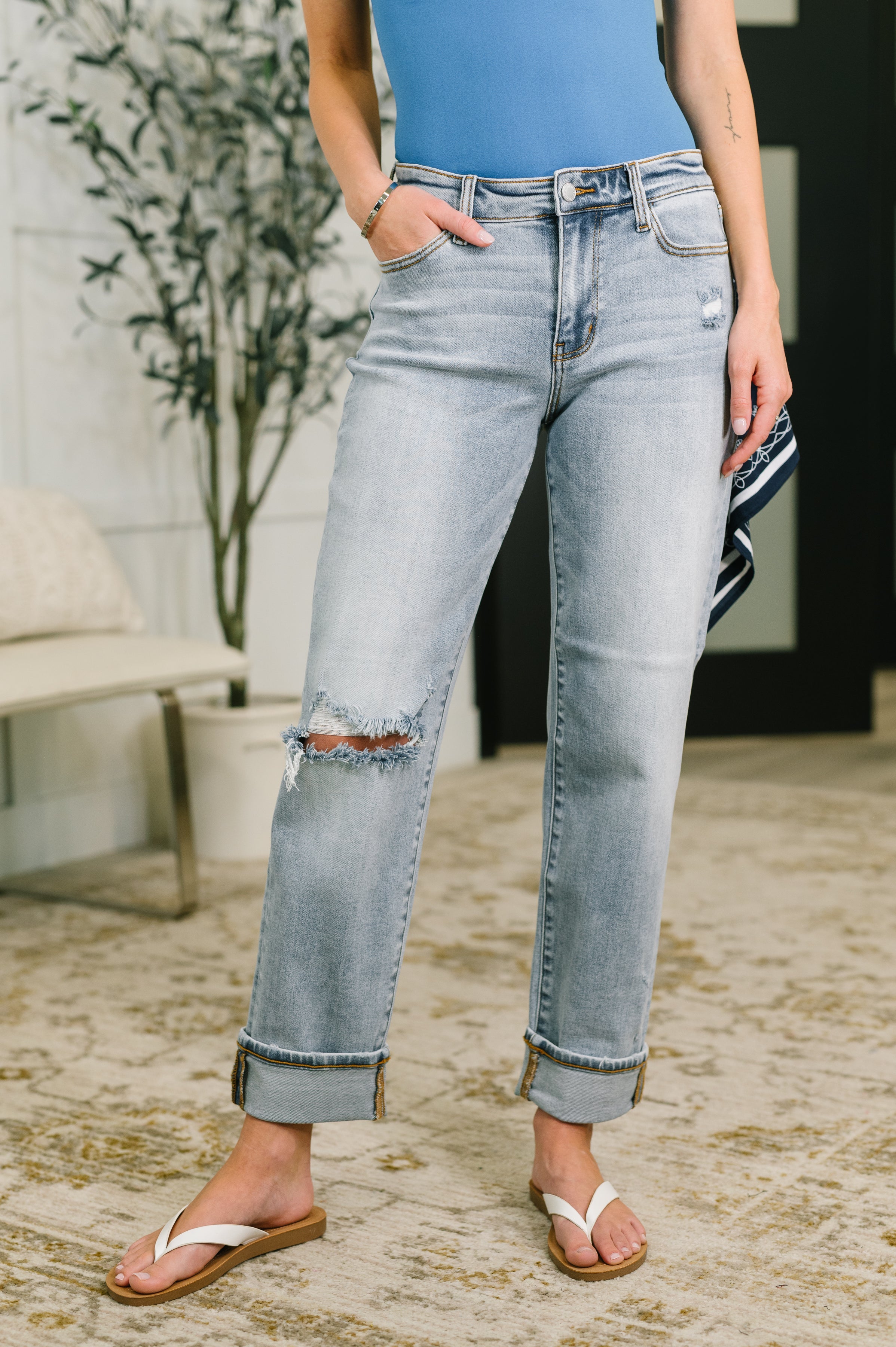 Alex Mid Rise Boyfriend Jean with Bandana Loop - Charming Charlie