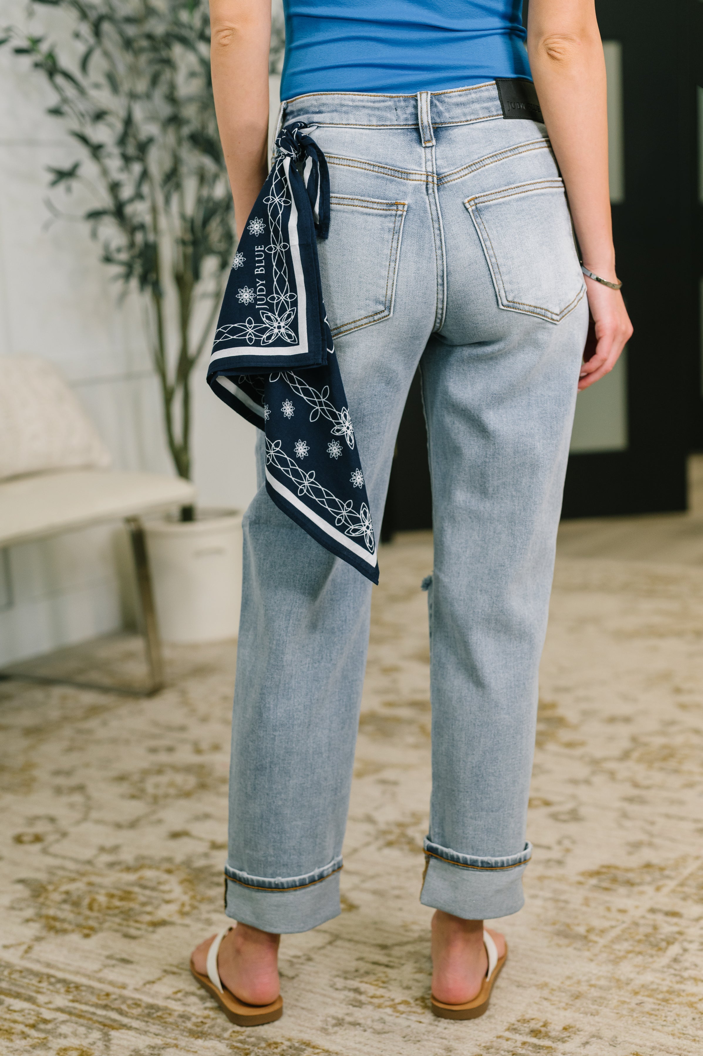 Alex Mid Rise Boyfriend Jean with Bandana Loop - Charming Charlie