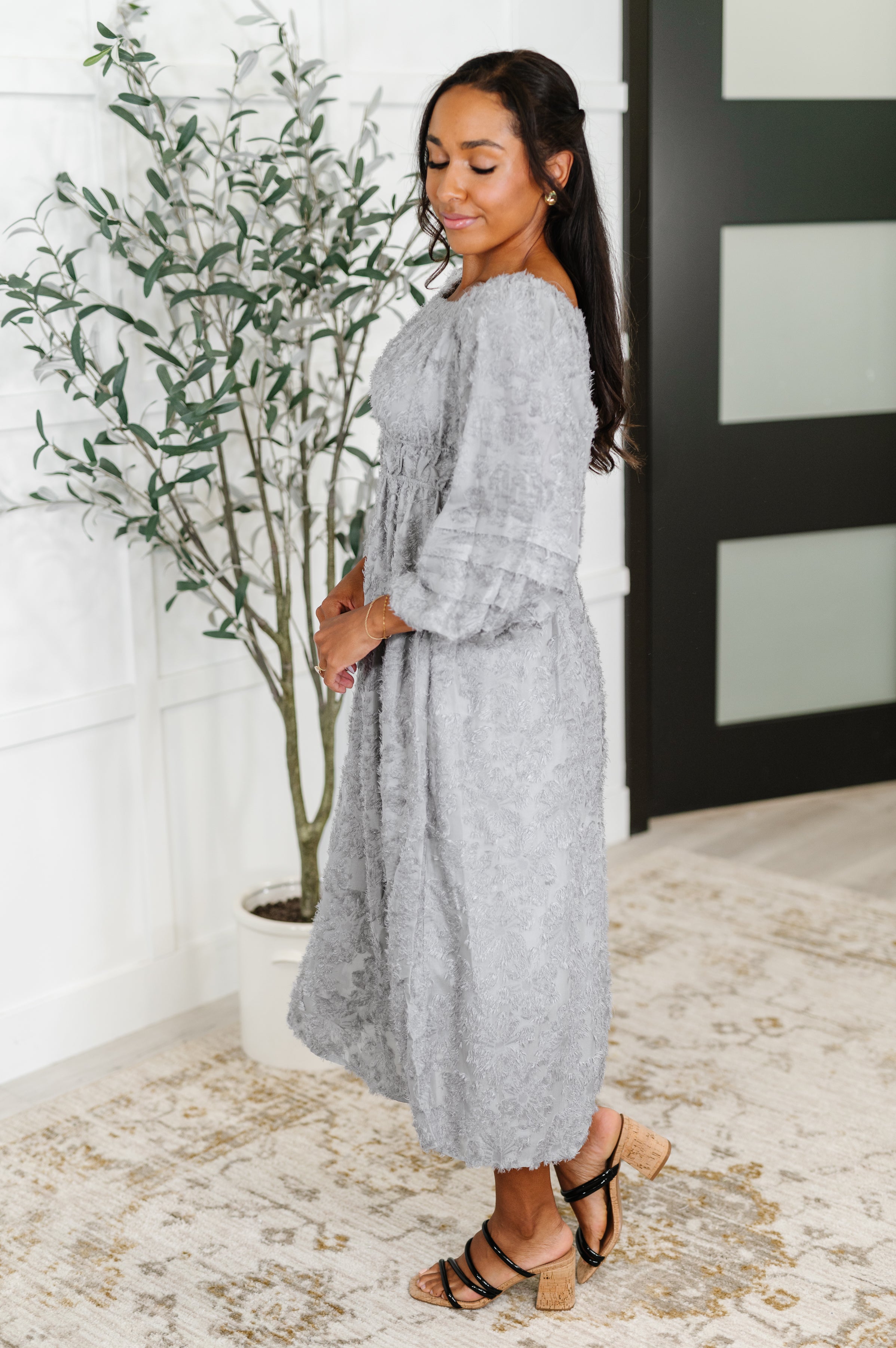 All Is Well Dress In Opal Gray - Charming Charlie