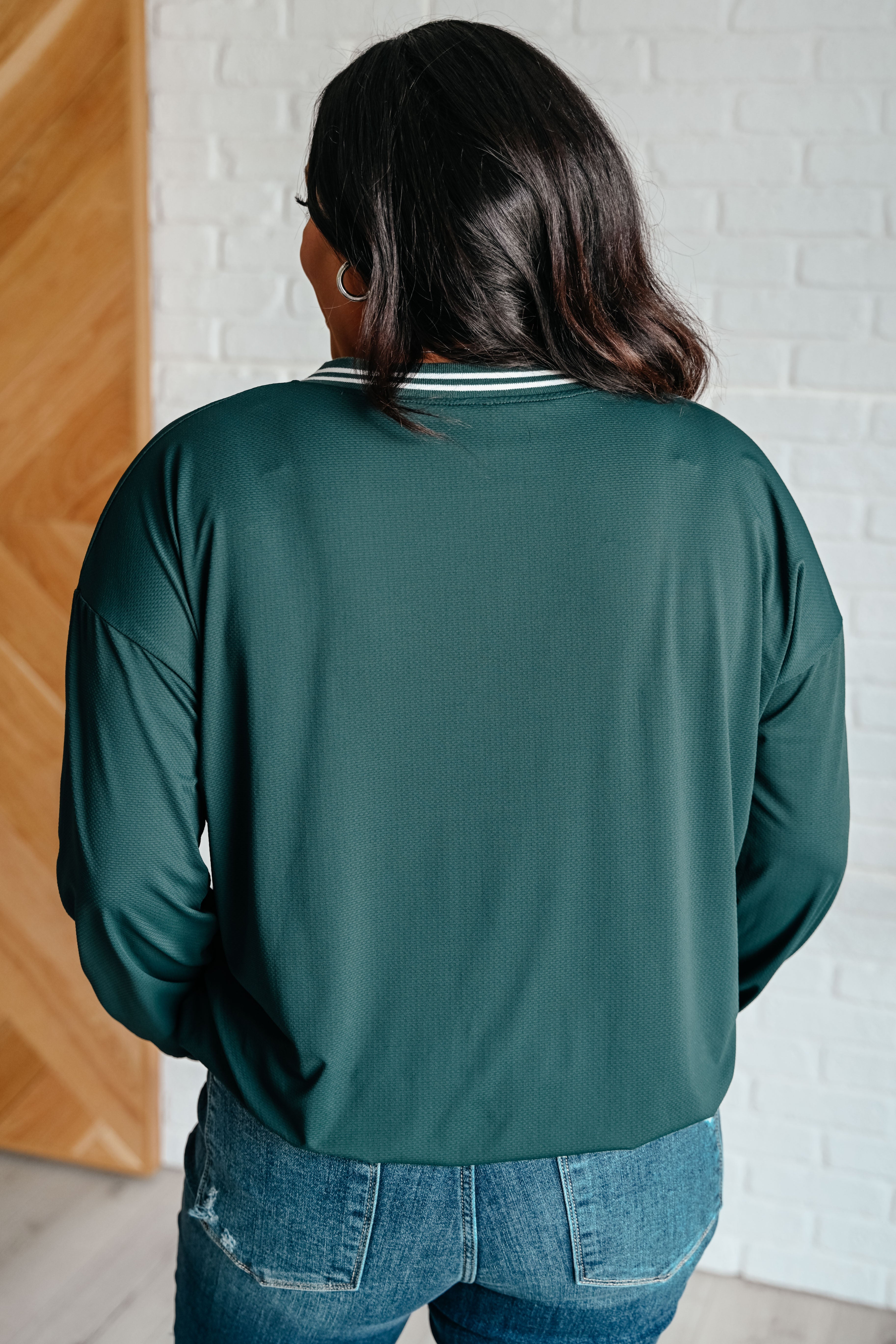 All Out Comfort V-Neck Pullover in Midnight Green - Charming Charlie