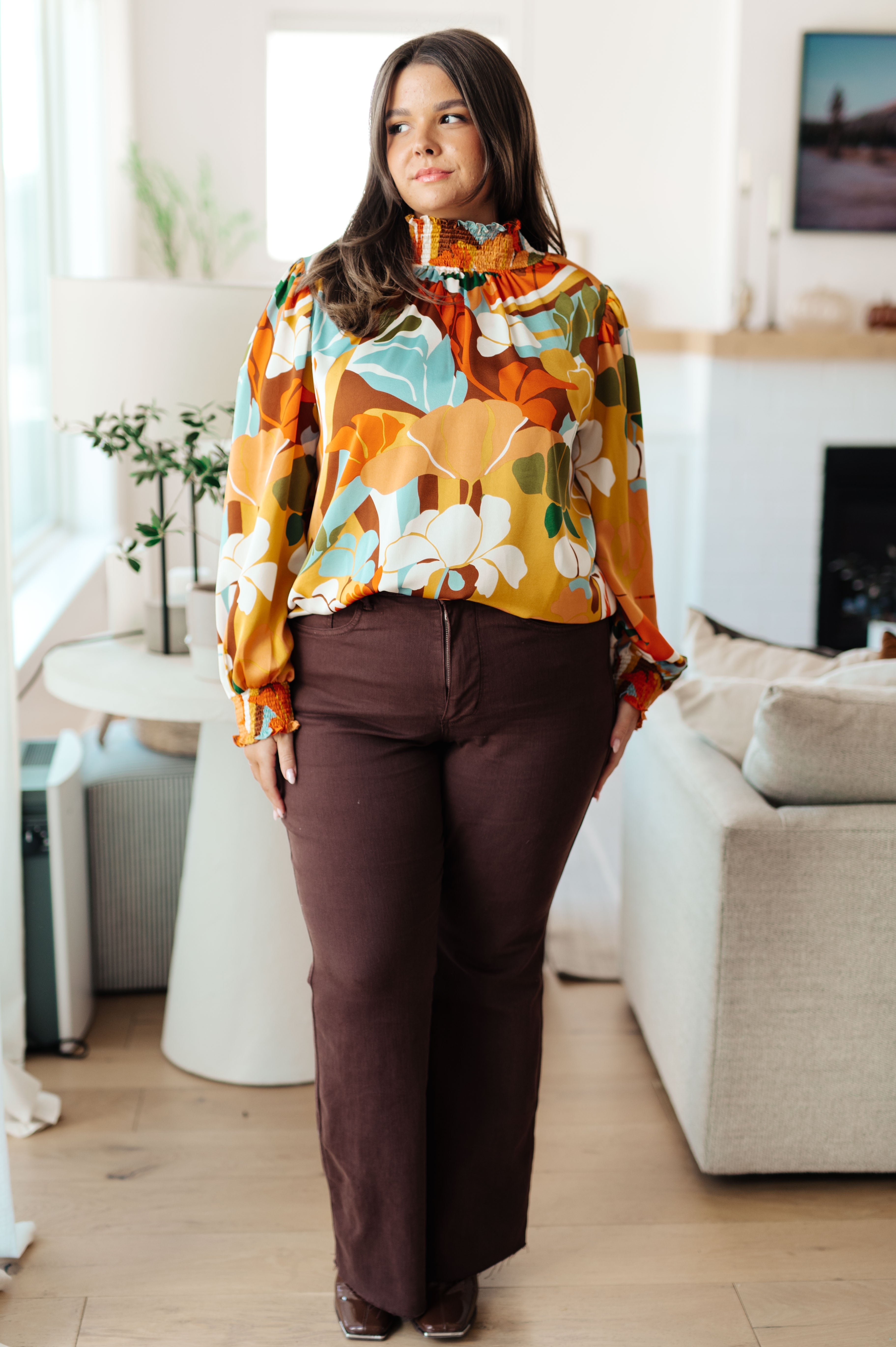 All Together Now Mock Neck Blouse - Charming Charlie