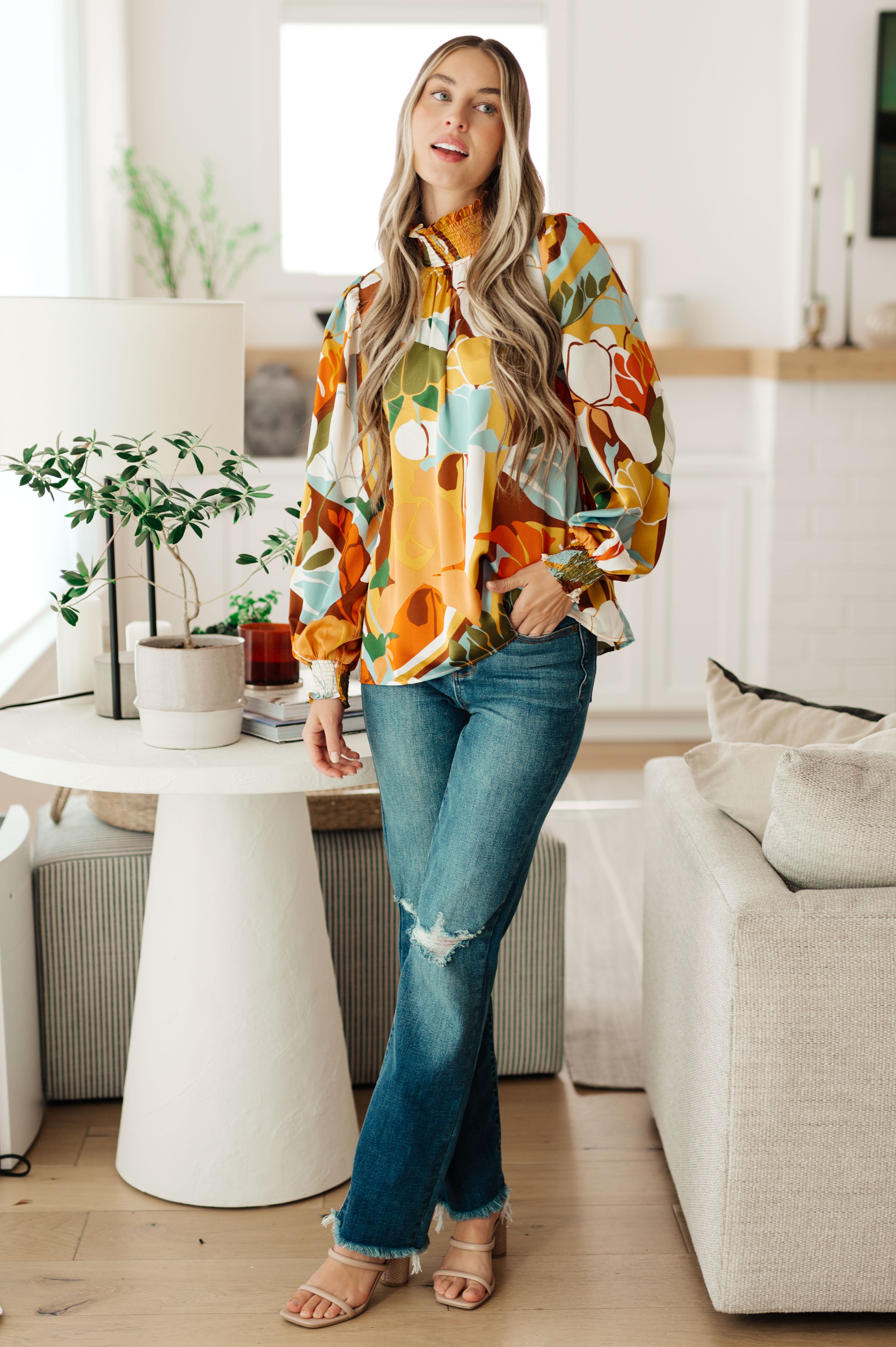 All Together Now Mock Neck Blouse - Charming Charlie