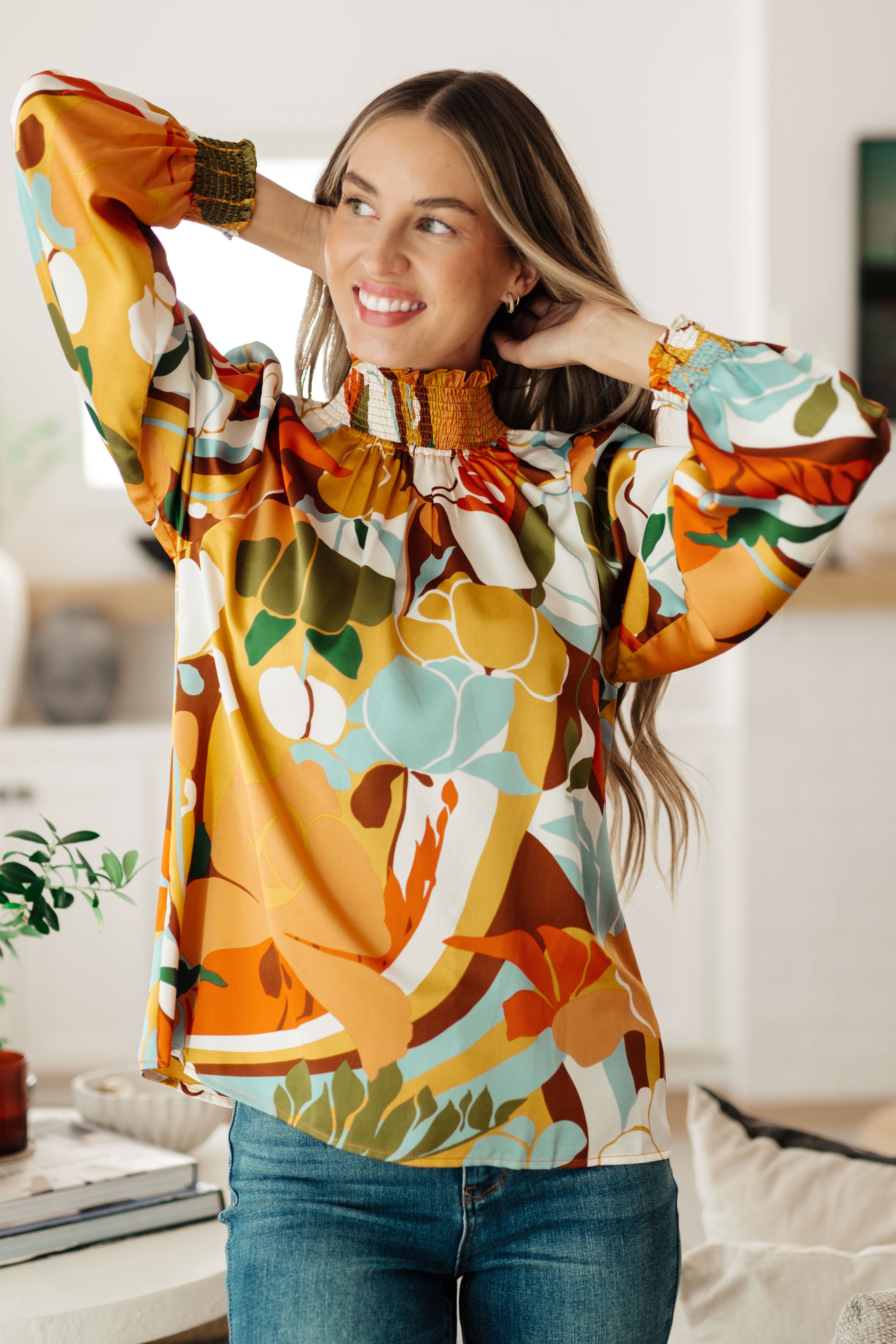 All Together Now Mock Neck Blouse - Charming Charlie
