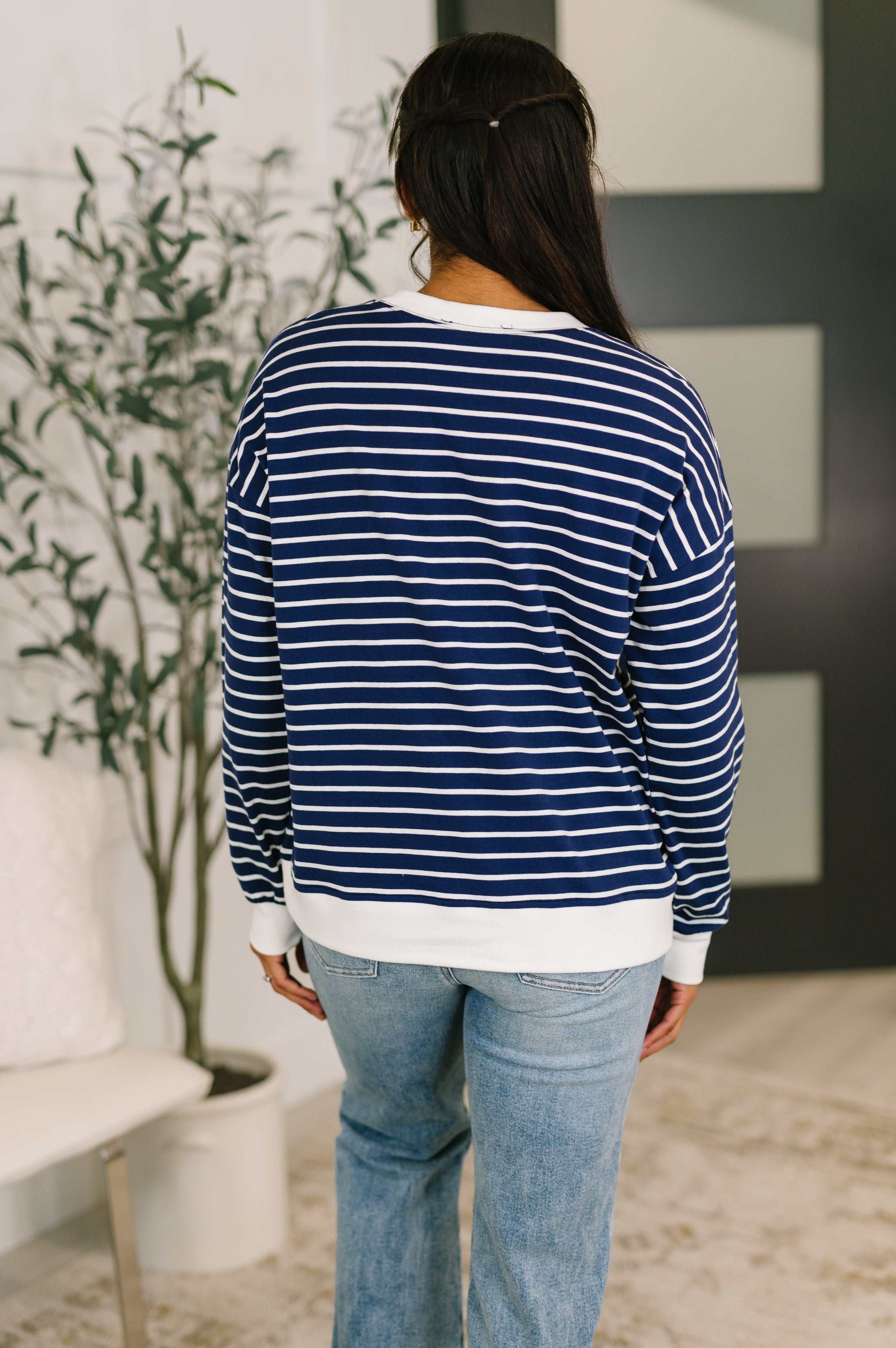 Almost Therapeutic Drop Shoulder Pullover in Navy - Charming Charlie