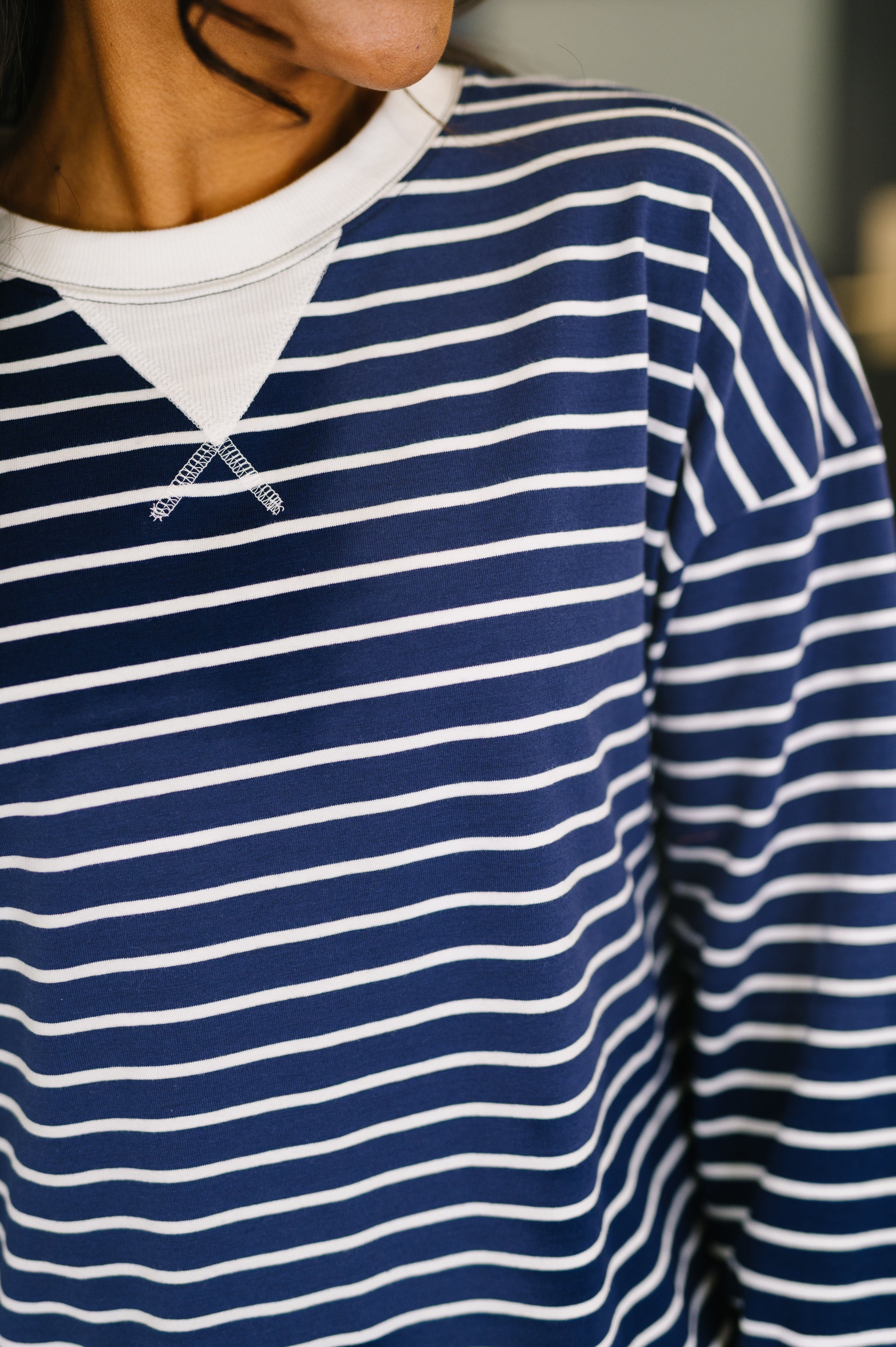 Almost Therapeutic Drop Shoulder Pullover in Navy - Charming Charlie
