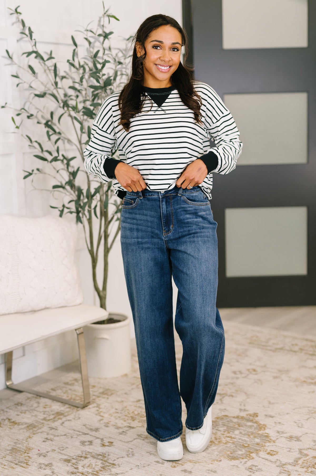 Almost Therapeutic Drop Shoulder Pullover in White and Black - Charming Charlie