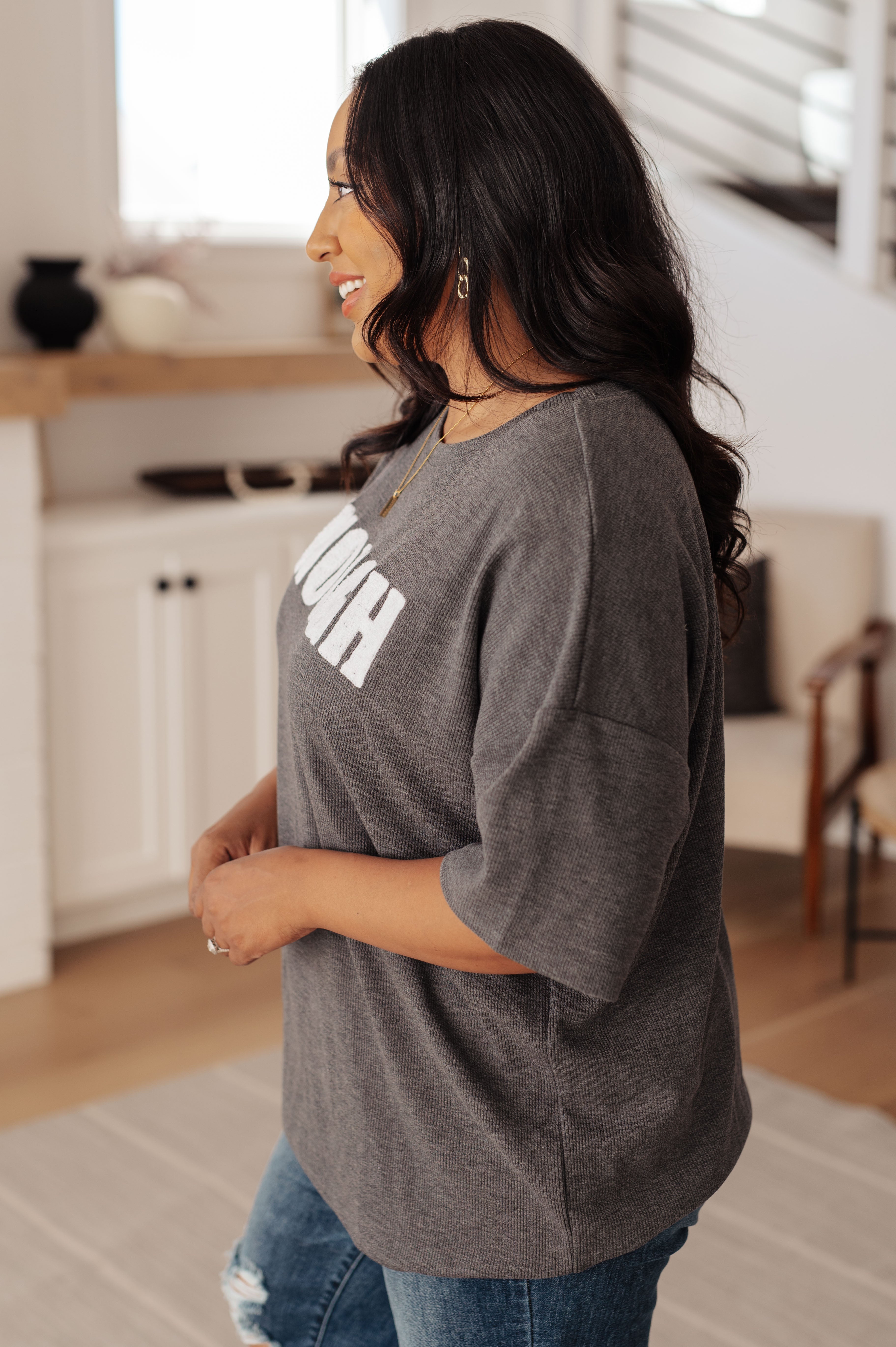 Always Enough Graphic Tee in Charcoal - Charming Charlie