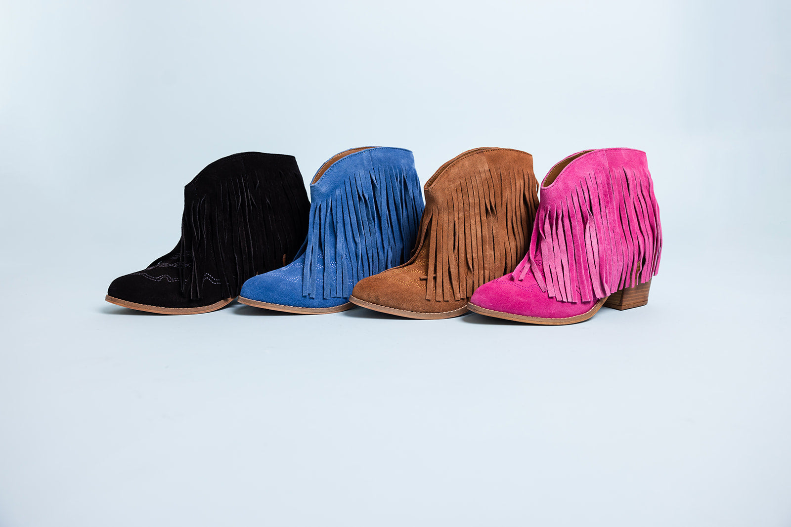 Amos Fringe Ankle Bootie in Blue Suede - Charming Charlie