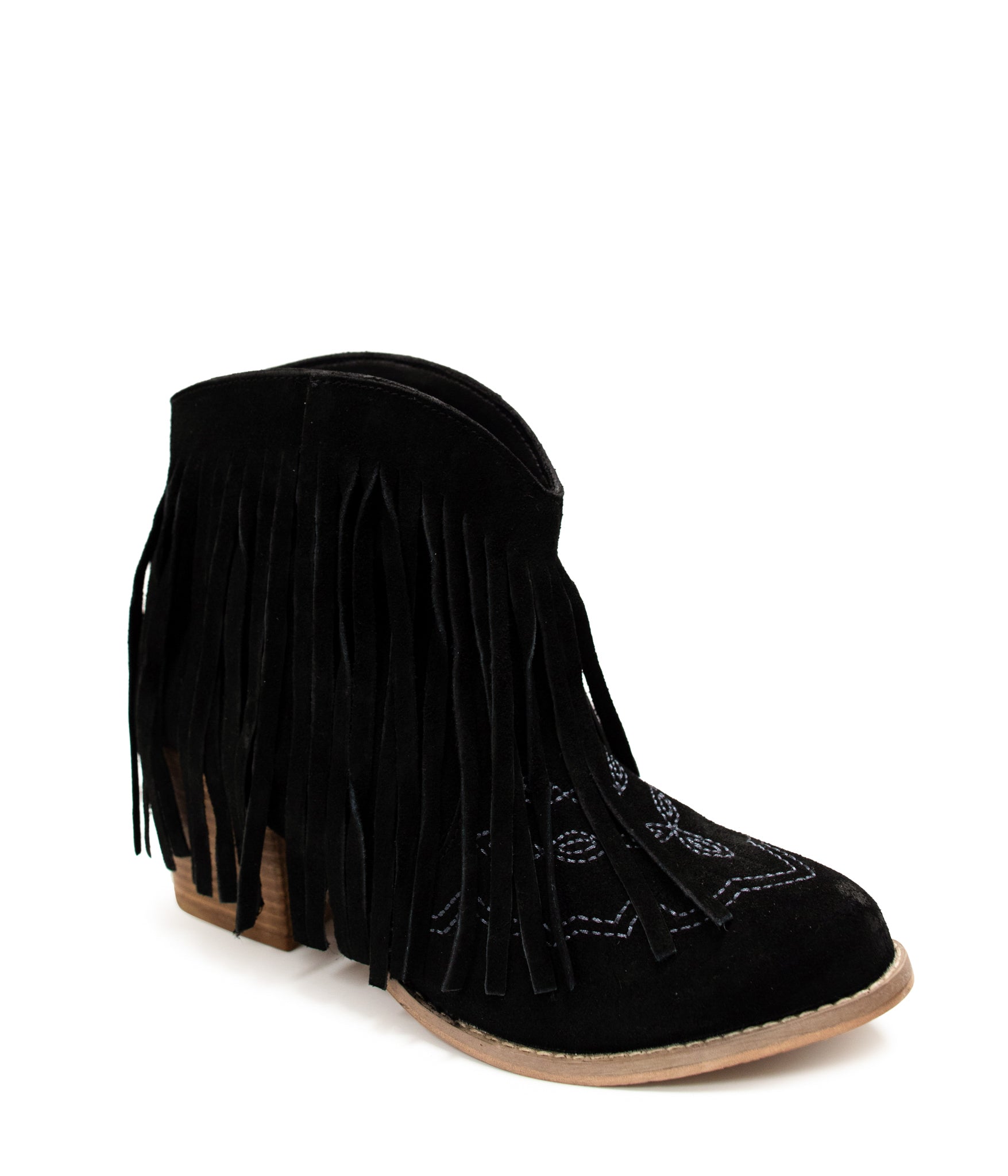 Amos Fringe Ankle Bootie in Black Suede - Charming Charlie