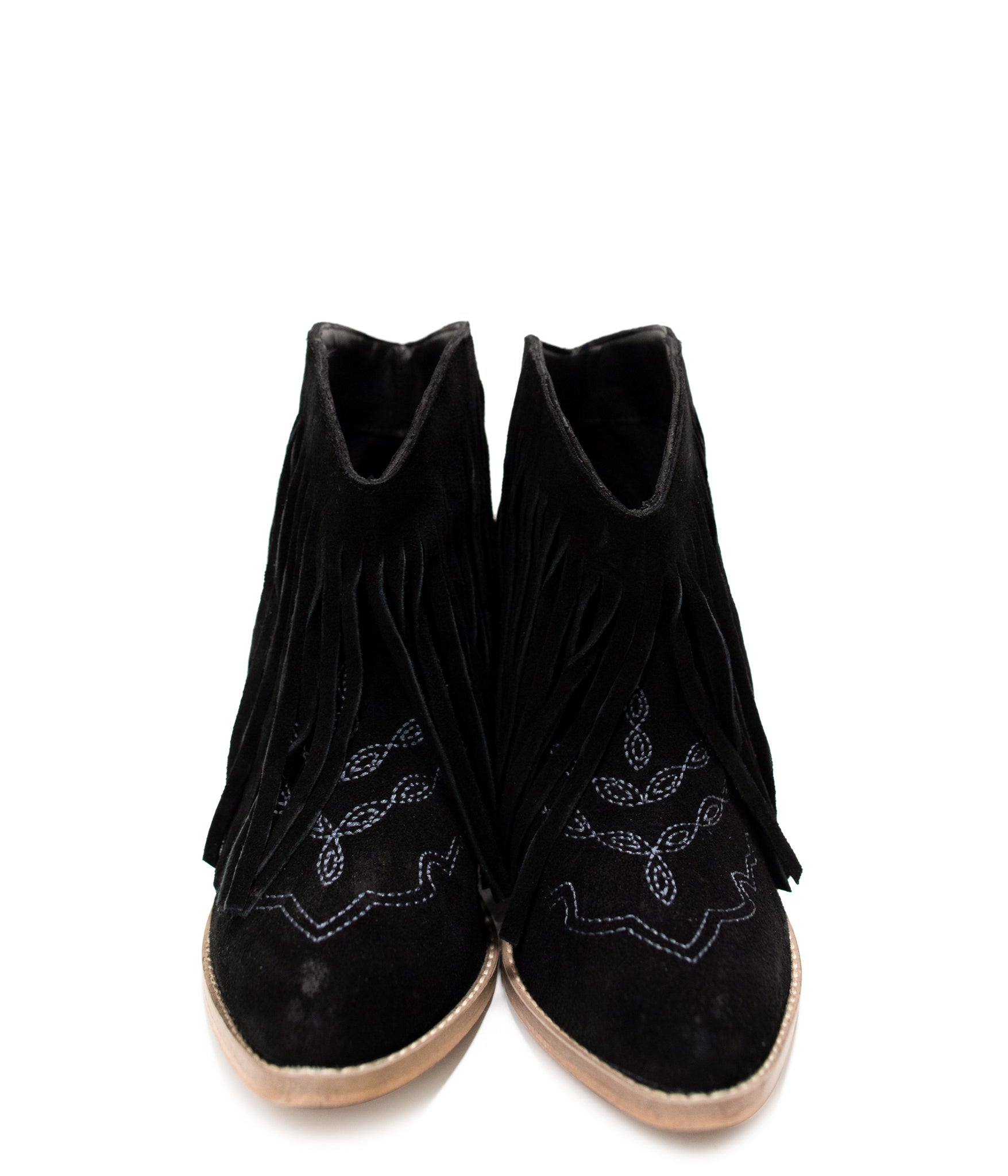Amos Fringe Ankle Bootie in Black Suede - Charming Charlie