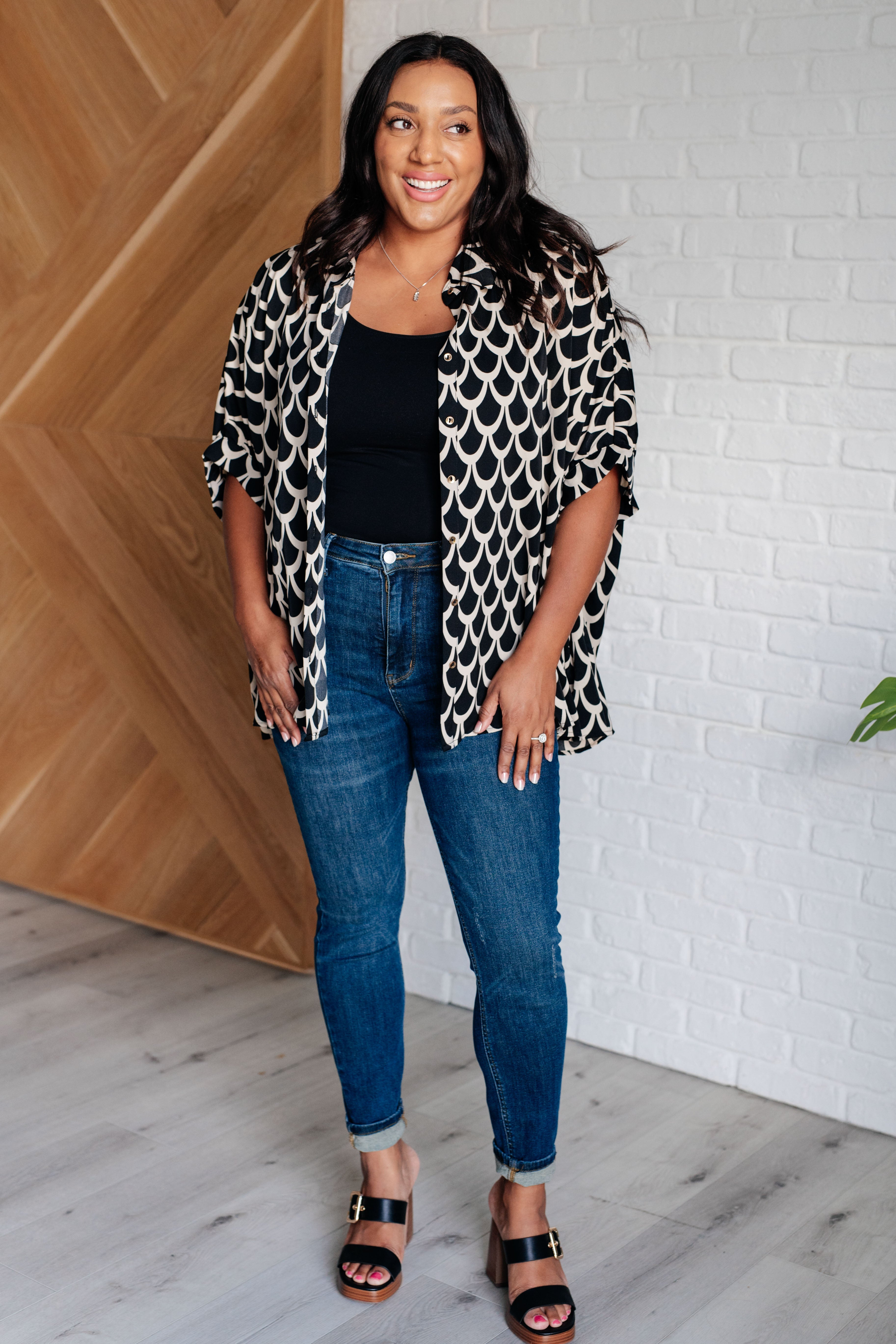 Art Deco Button Up Blouse - Charming Charlie