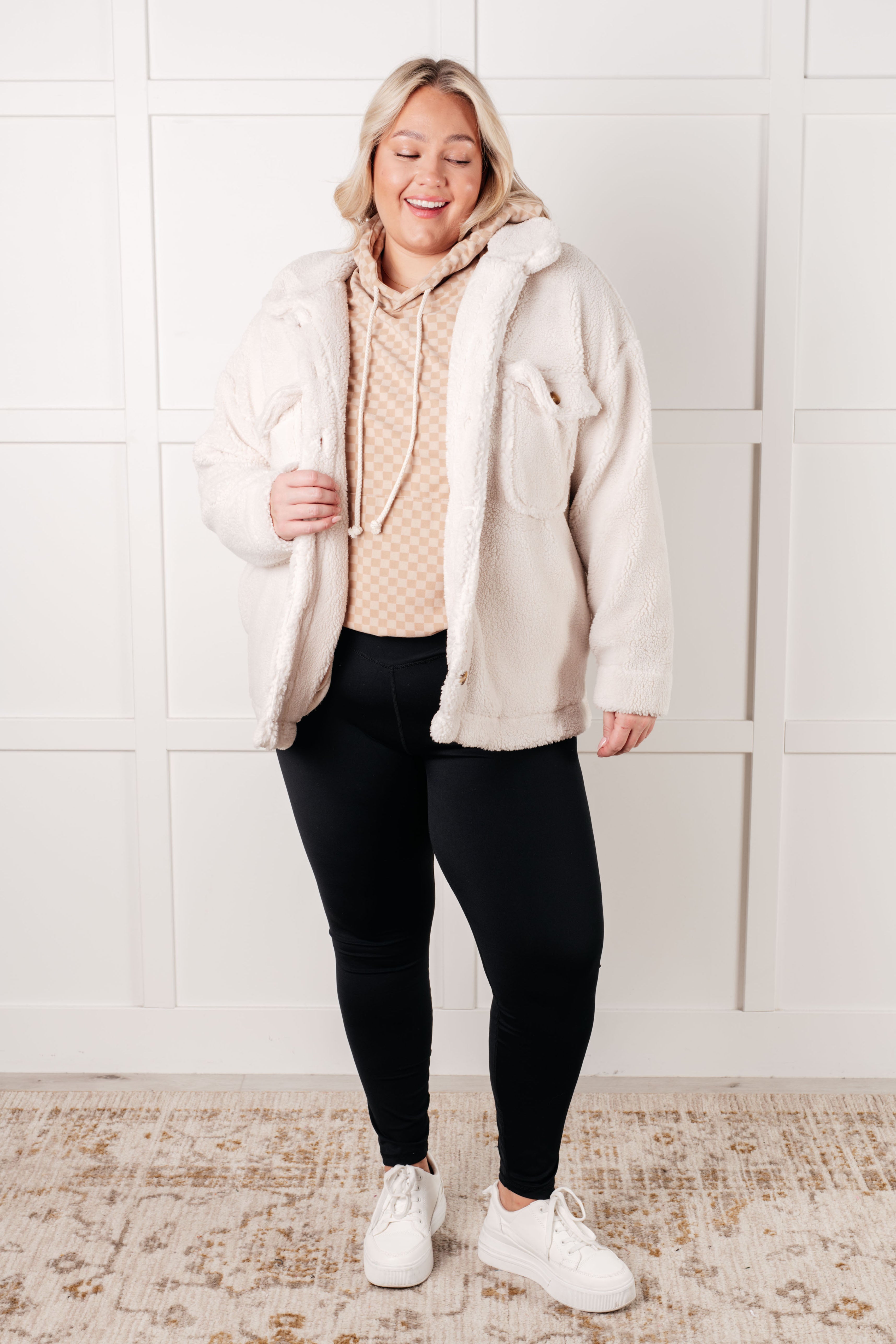 Ask Me Out Checkered Hoodie in Khaki - Charming Charlie