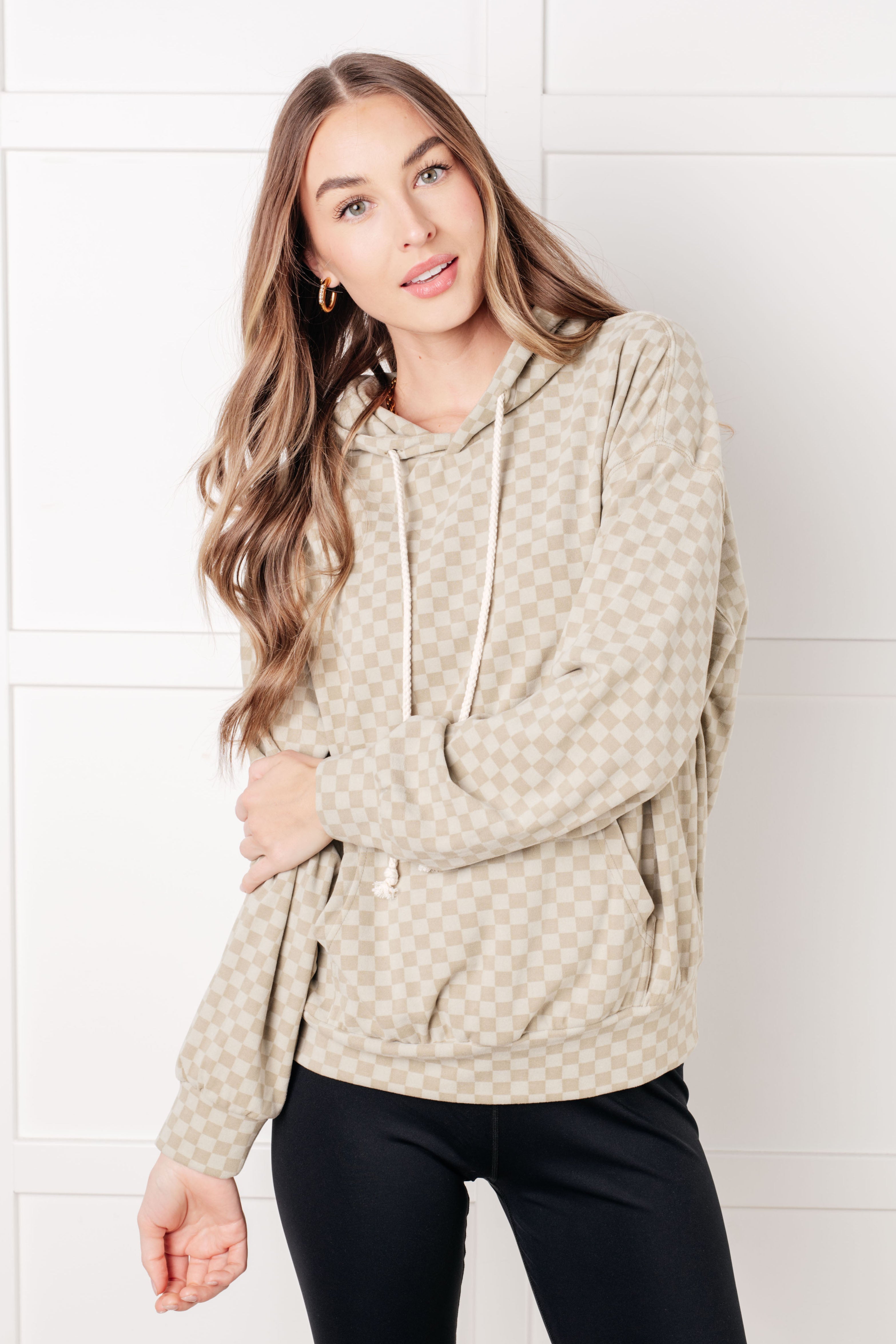 Ask Me Out Checkered Hoodie in Sage - Charming Charlie