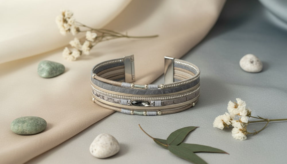 Neutral-Toned Layered Bracelet with Metallic Accents - Charming Charlie