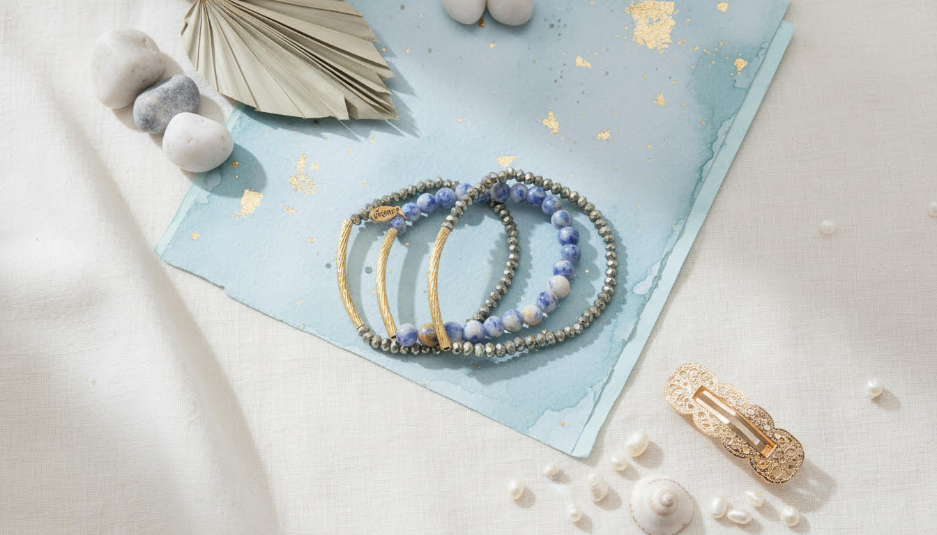 Blue and Gold Beaded Bracelet Set - Charming Charlie