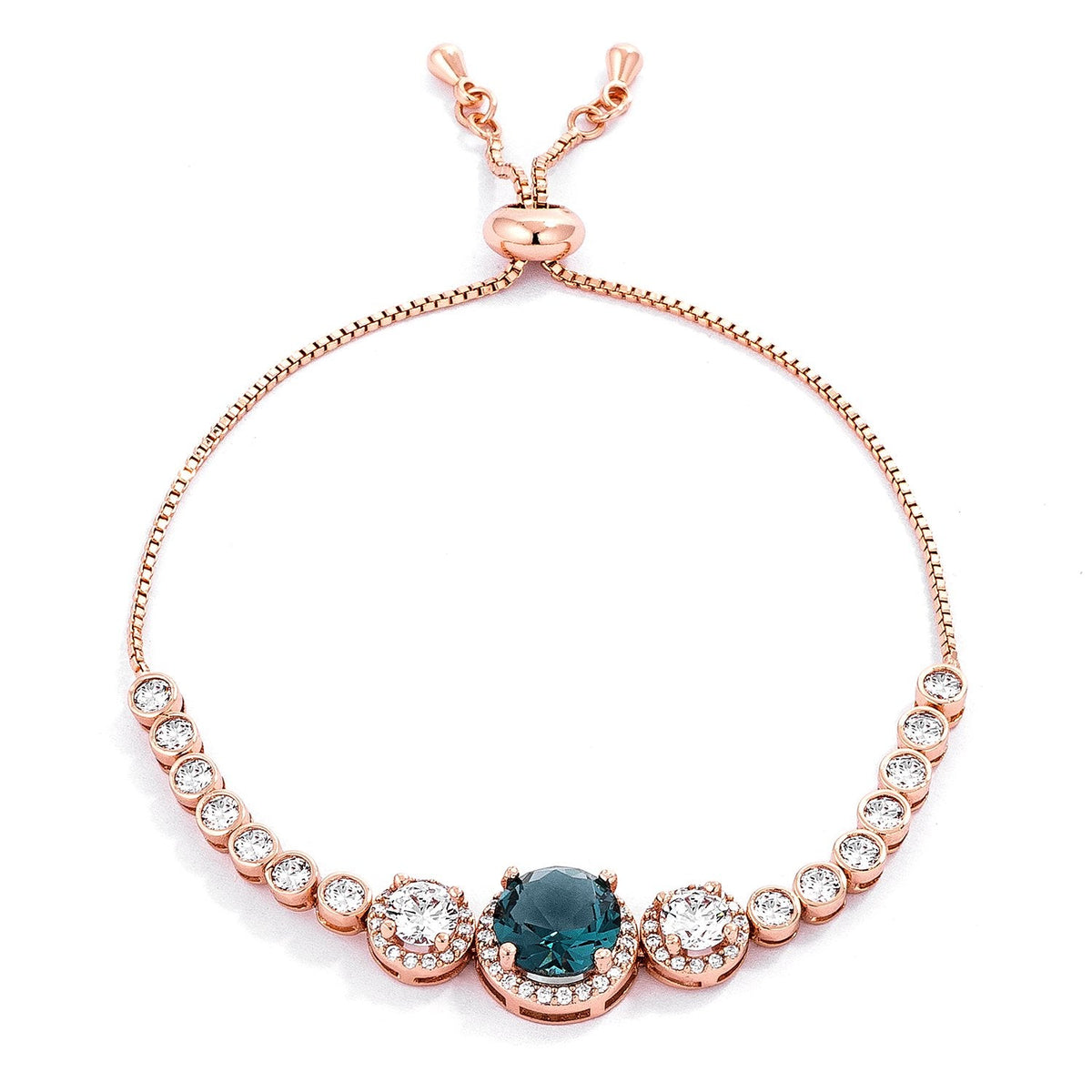 Adjustable Rose Gold Plated Graduated CZ Bolo Style Tennis Bracelet - Charming Charlie