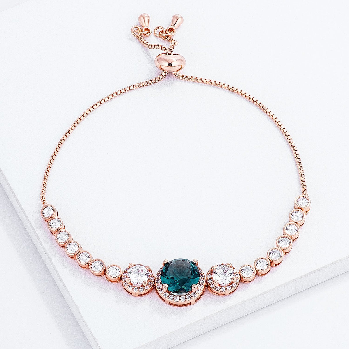 Adjustable Rose Gold Plated Graduated CZ Bolo Style Tennis Bracelet - Charming Charlie