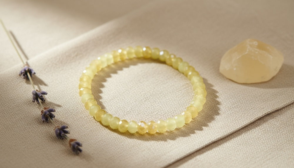 Soft Yellow Beaded Bracelet with Natural Stone Accents. - Charming Charlie