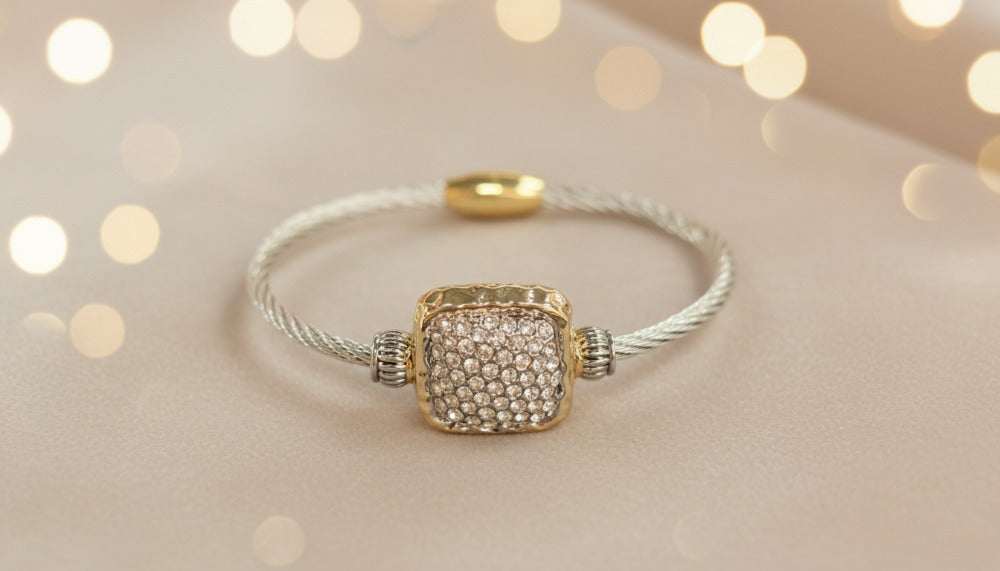 Cable-Style Bracelet with a Crystal-Studded Gold Centerpiece - Charming Charlie