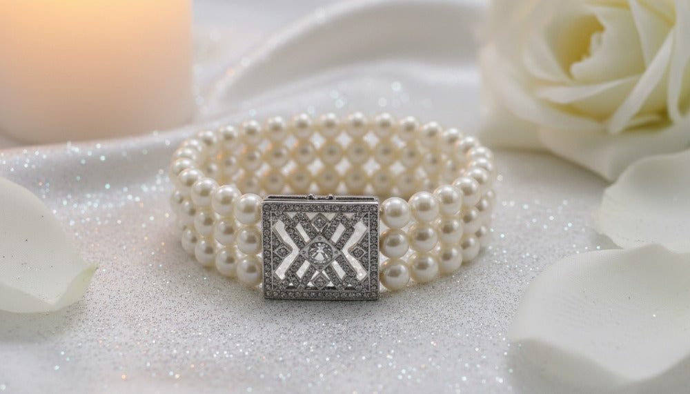 Pearl Bracelet with Decorative Crystal Clasp - Charming Charlie