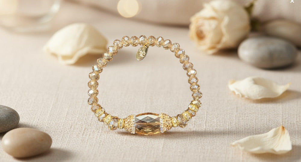 Sparkling Golden Crystal Beaded Bracelet - Charming Charlie
