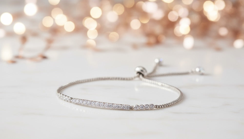 Silver Bracelet with Delicate Diamond Bar - Charming Charlie