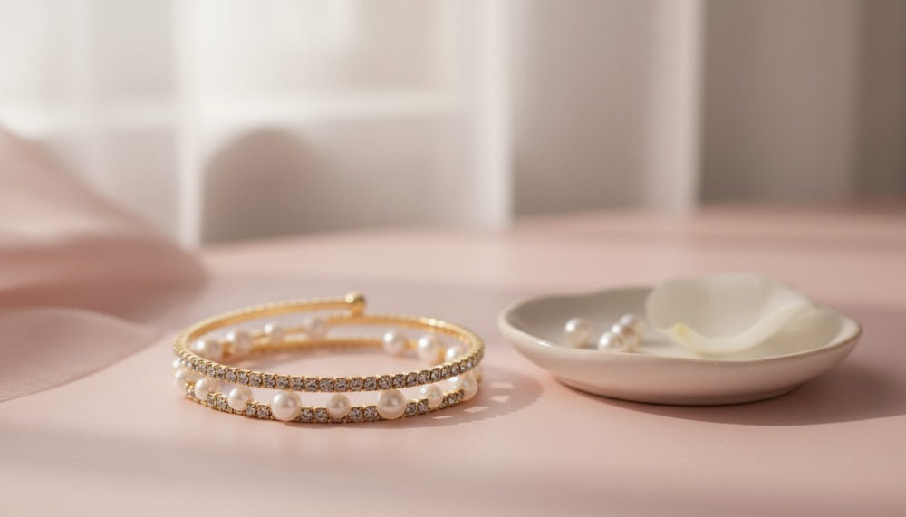 Rose Gold Bracelet with Pearls and Crystals - Charming Charlie