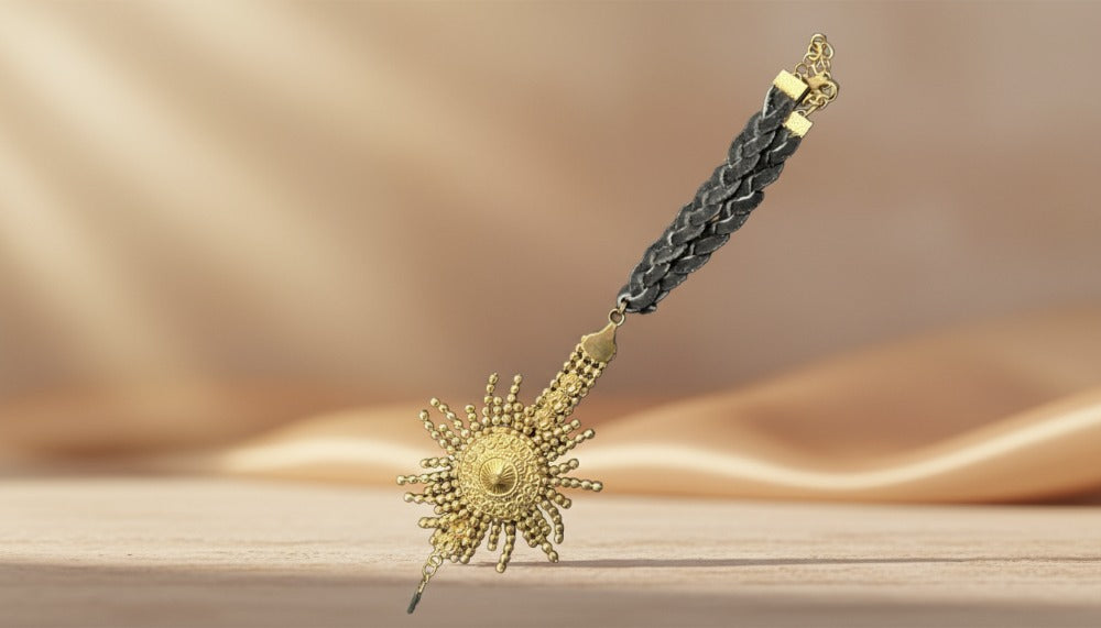 Gold Sunburst Pendant with Braided Black Cord - Charming Charlie