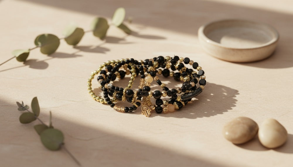 Bohemian Black and Gold Beaded Wrap Bracelet - Charming Charlie