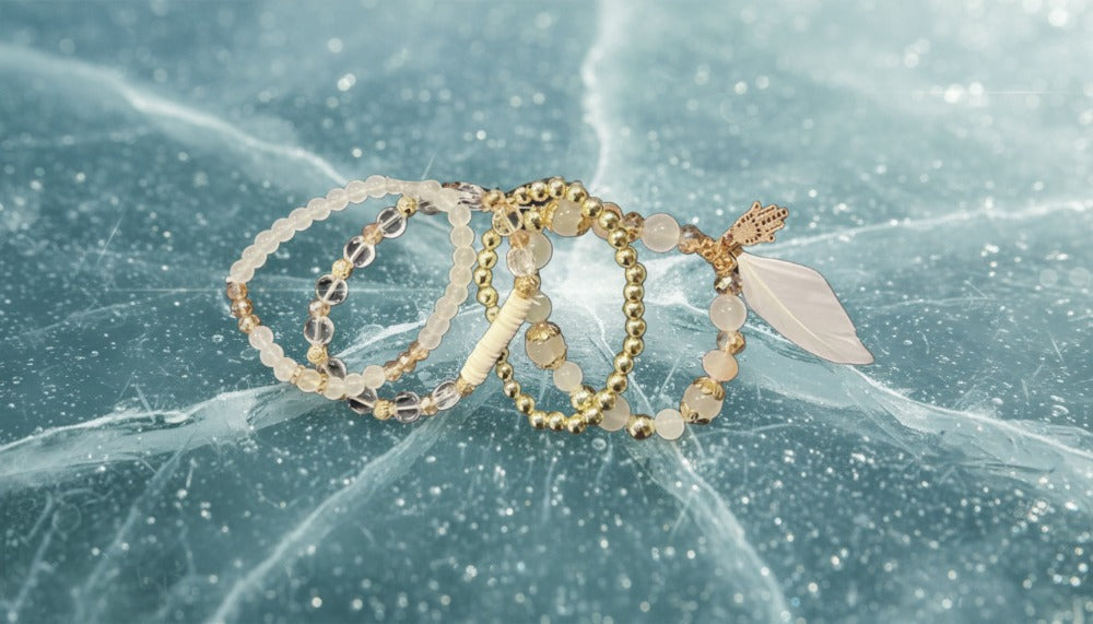 Gold and Crystal Beaded Bracelet Set with Charms - Charming Charlie