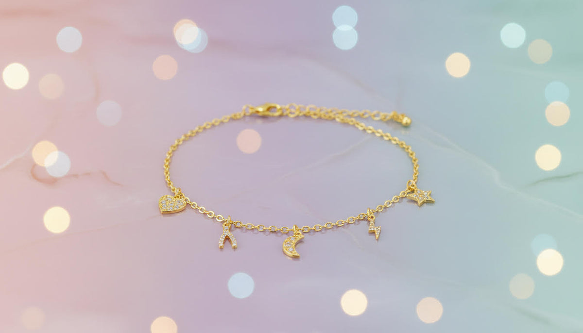 Gold Charm Bracelet with Tiny Sparkling Pendants - Charming Charlie