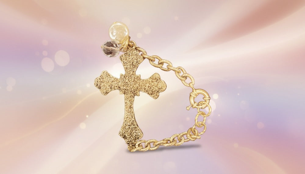 Golden Cross Charm Bracelet with Pearl and Crystal Accents - Charming Charlie