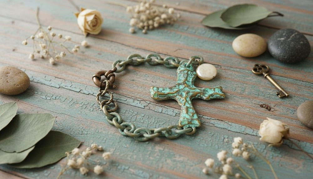 Turquoise Cross Bracelet with Chain and Charm Accents - Charming Charlie