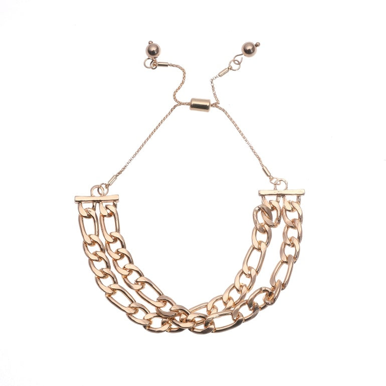 Double Layer Curb Chain Pull Clasp Bracelet - Charming Charlie
