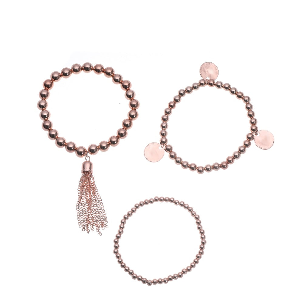 Metal Bead Stretch Tassel Bracelet - Set of 3 - Charming Charlie