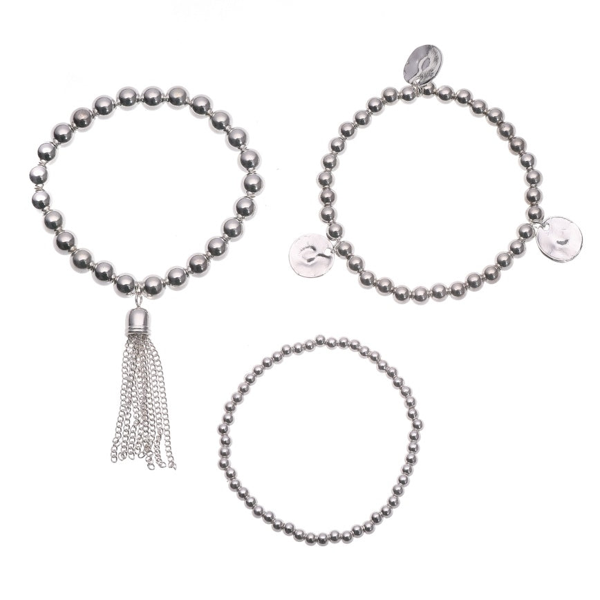 Metal Bead Stretch Tassel Bracelet - Set of 3 - Charming Charlie