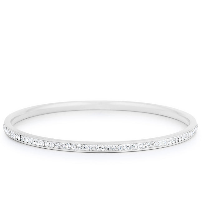 Simple Rhodium Plated Finish Crystal Bangle - Charming Charlie