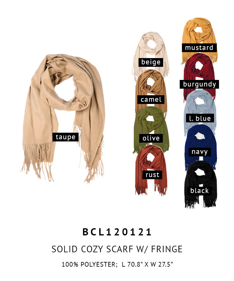 Solid Cozy Scarf With Fringe - Charming Charlie
