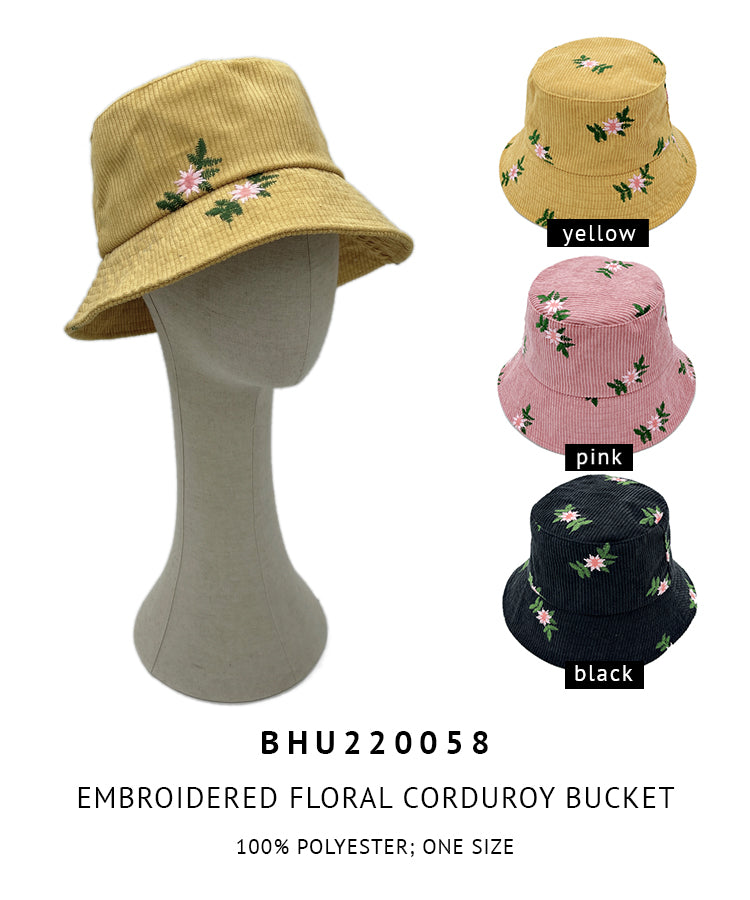 Embroidered Floral Corduroy Bucket - Charming Charlie