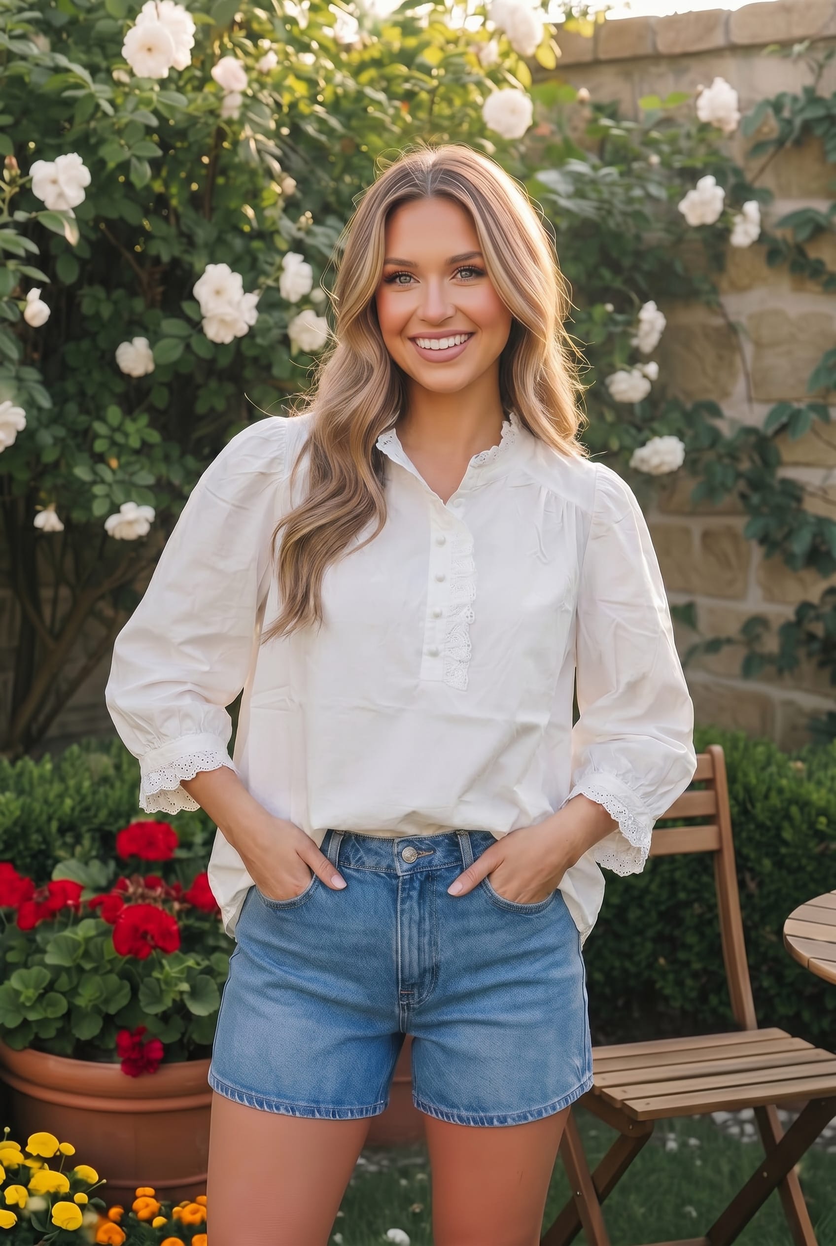 Pretty in White Puff Sleeve Button Top - Charming Charlie