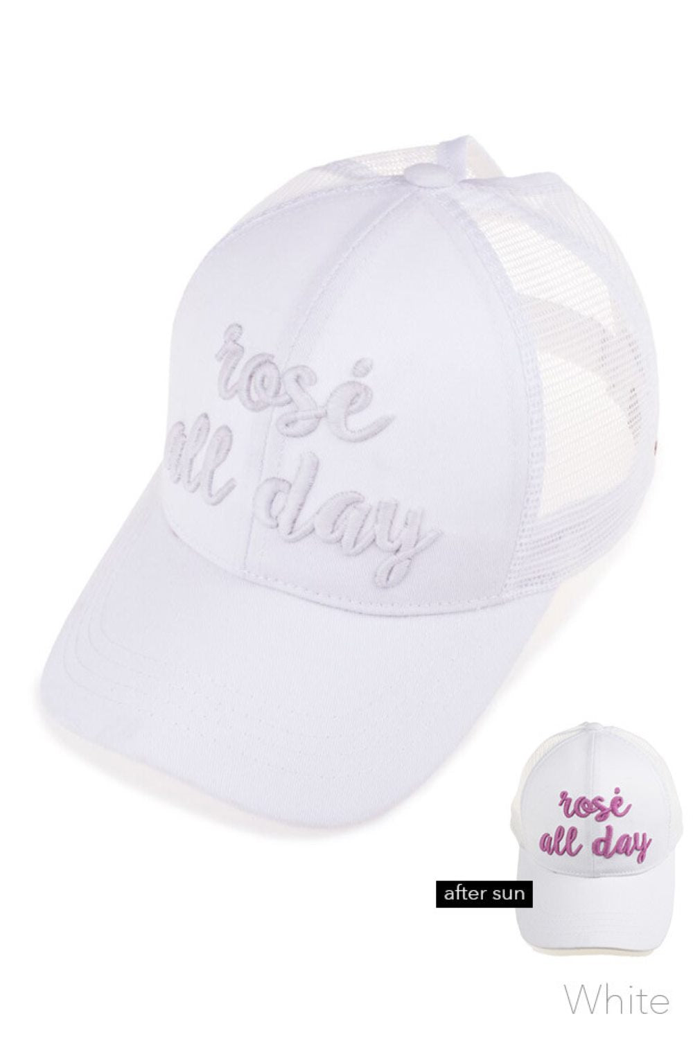 White C.C PONY CAP is designed with stylish comfort in mind. Made with soft and durable materials, it features a ponytail opening for easy wear and a trendy look. Perfect for any outdoor activity, stay protected from the sun while looking fashionable.