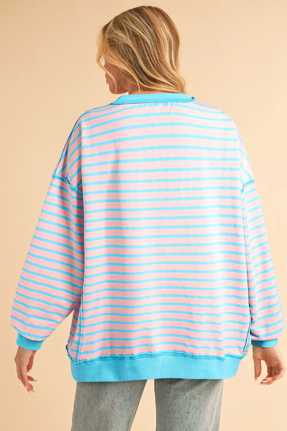 Color Clash Drop Shoulder Long Sleeve - Charming Charlie